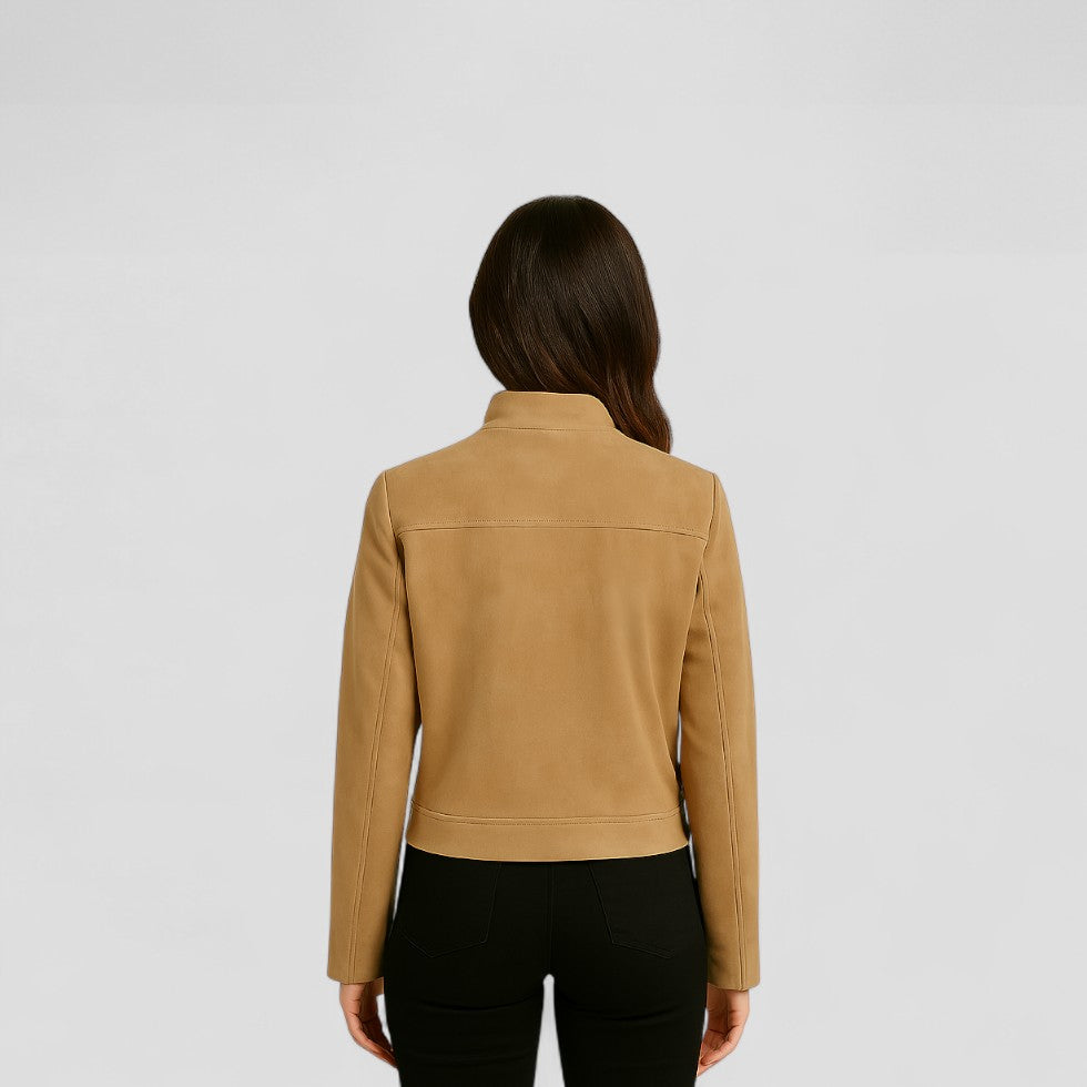 Soft Faux Leather Short Zip Jacket