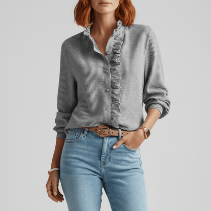 Feminine Gathering Detail Women's Long Sleeve Top