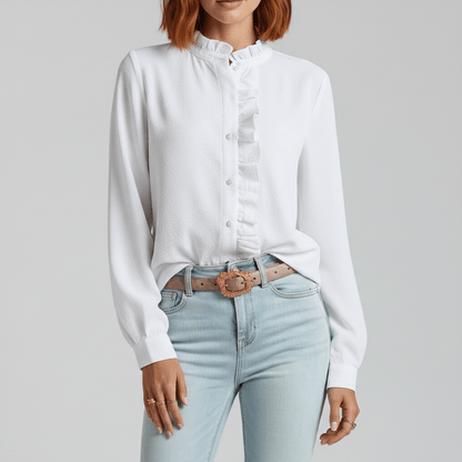 Feminine Gathering Detail Women's Long Sleeve Top