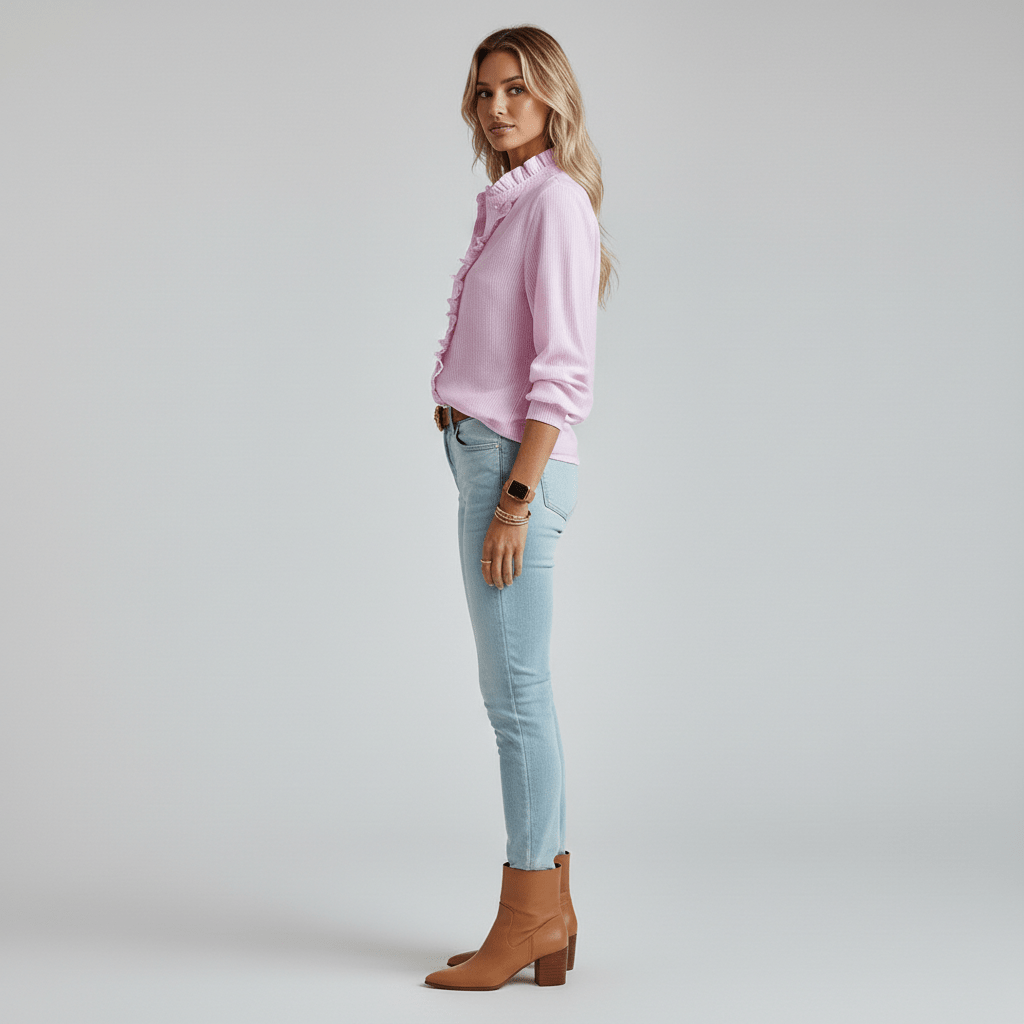 Feminine Gathering Detail Women's Long Sleeve Top
