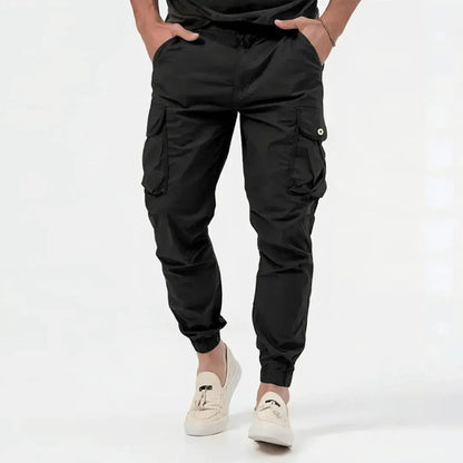 Men's Cotton Cargo Joggers Stretch Black - OutfitLondon