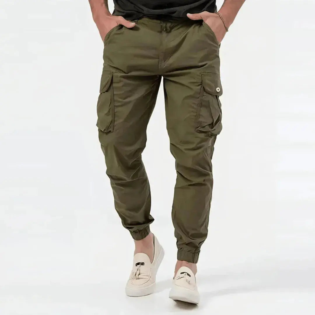 Men's Cotton Cargo Joggers Stretch Black