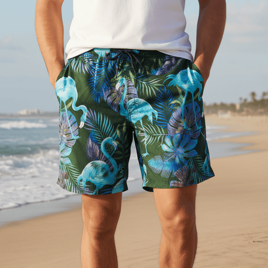 Colorful Flamingo Swim Trunks with Pockets and Adjustable Waist - OutfitLondon