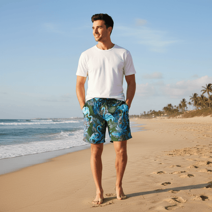 Colorful Flamingo Swim Trunks with Pockets and Adjustable Waist