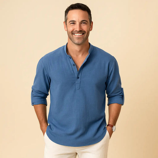 Rugged Long Sleeve Mens Henley Shirt - OutfitLondon