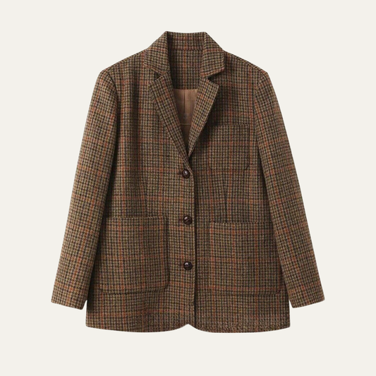 Classic Men's Brown Plaid Wool Blazer Jacket - OutfitLondon