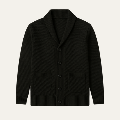 Men's Thick Cable Knit Cardigan with Pocket Detail