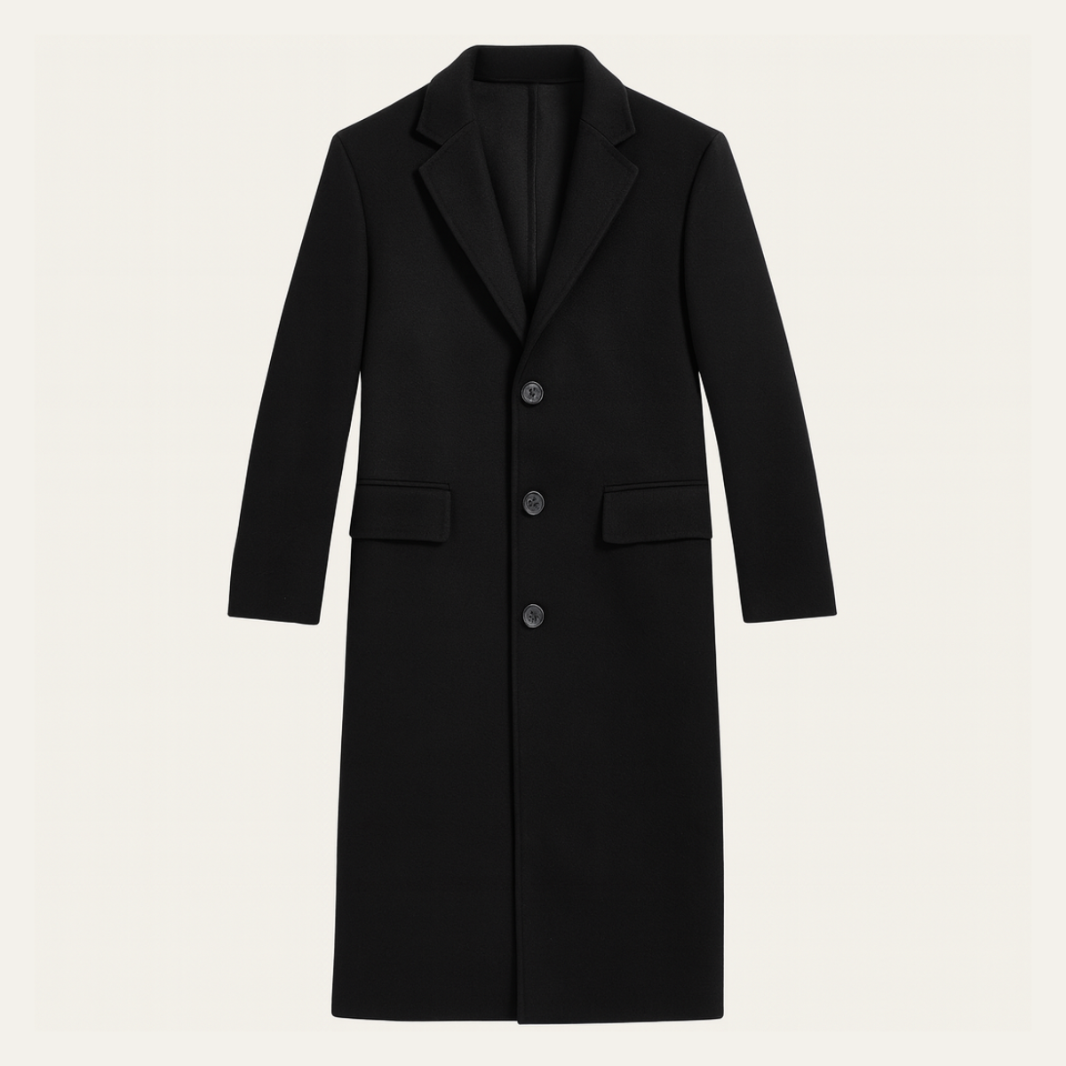 Classic Slim Fit Black Wool Overcoat - OutfitLondon