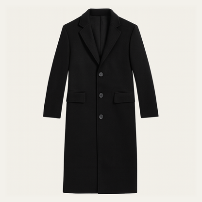 Classic Slim Fit Black Wool Overcoat - OutfitLondon