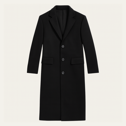 Classic Slim Fit Black Wool Overcoat - OutfitLondon