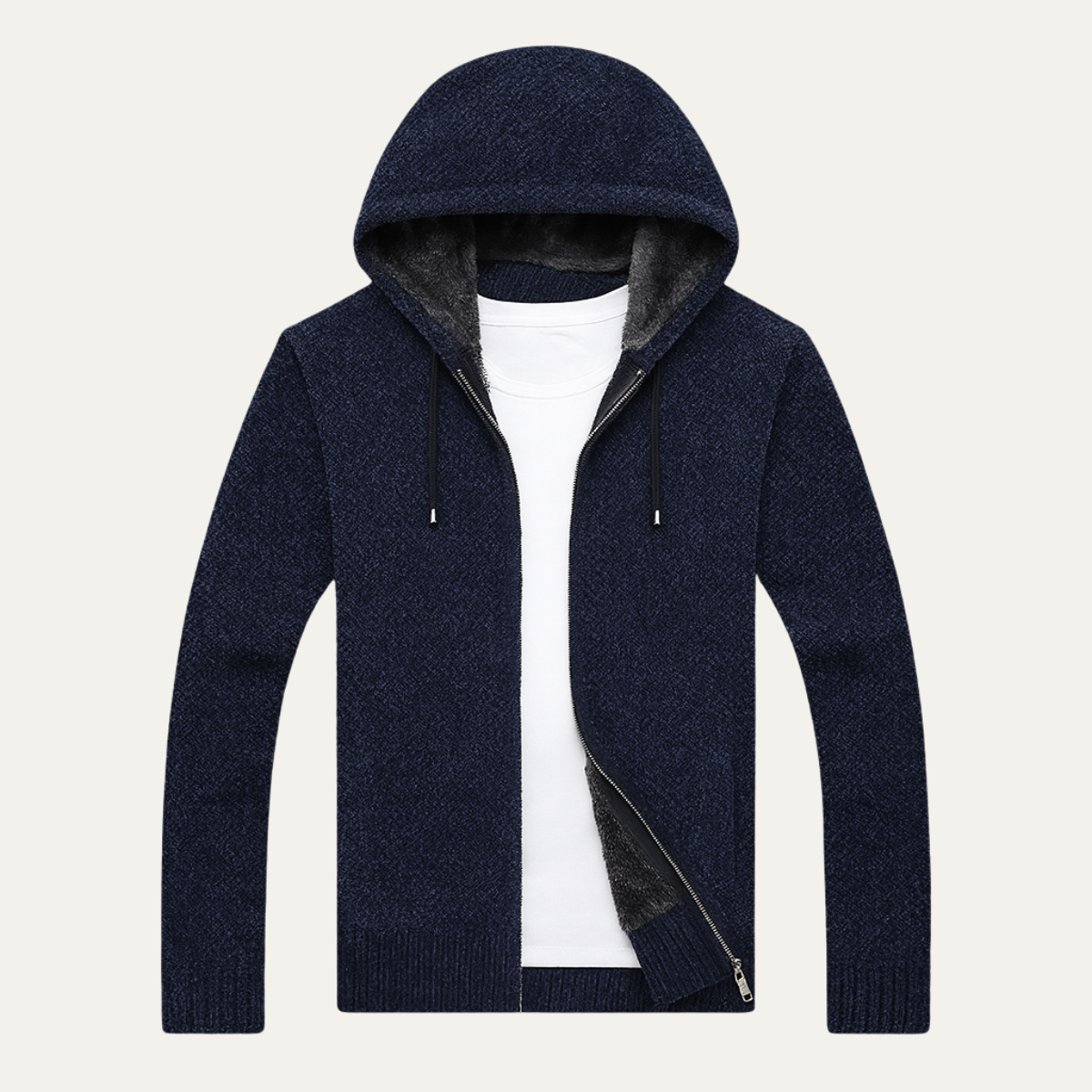 Relaxed Fit Men's Knit Zip Hoodie Jacket - OutfitLondon