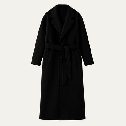 Classic Mens Wool Overcoat with Waist Belt - OutfitLondon