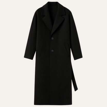 Classic Mens Wool Overcoat with Waist Belt