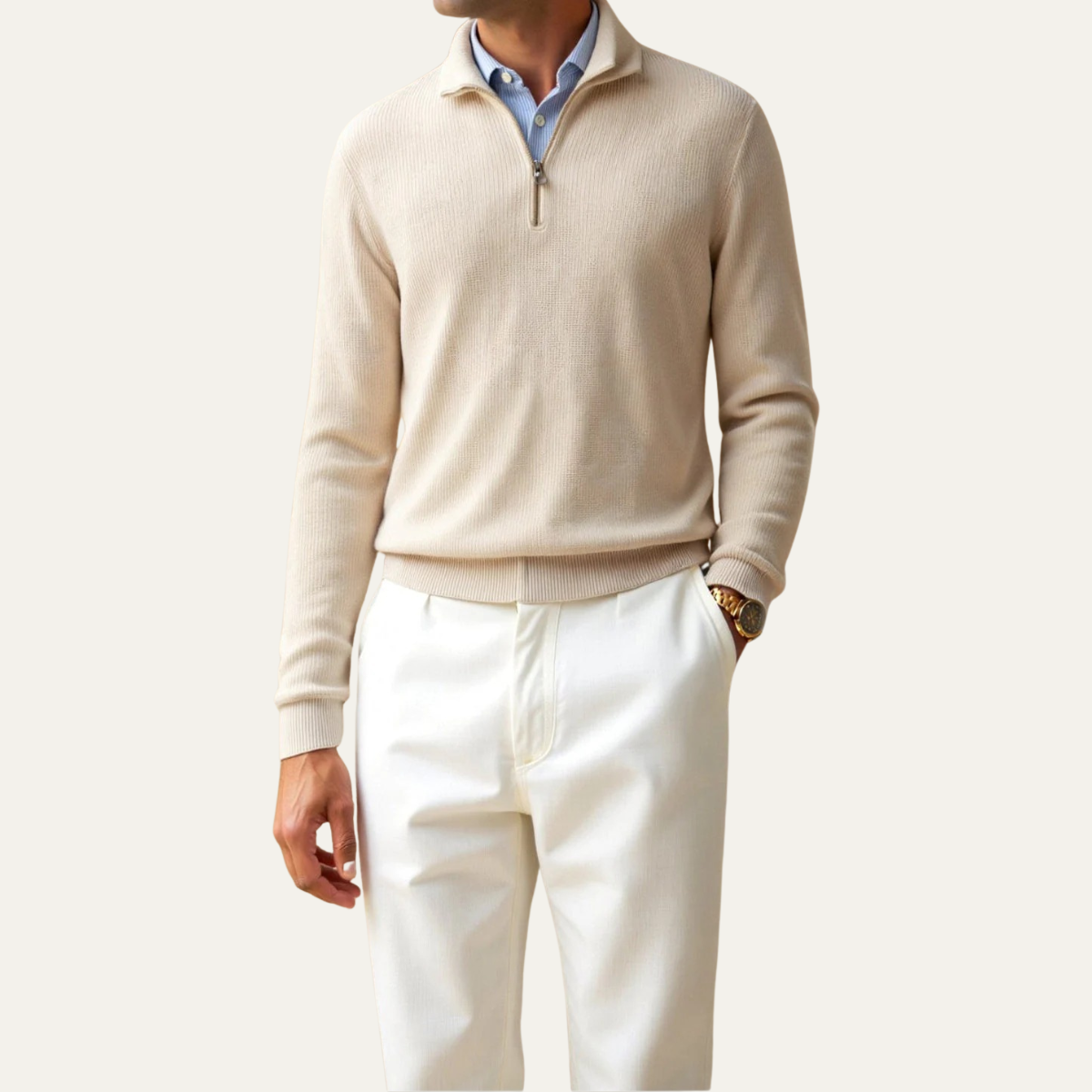 Men's Cable Pattern Zip Up Sweater