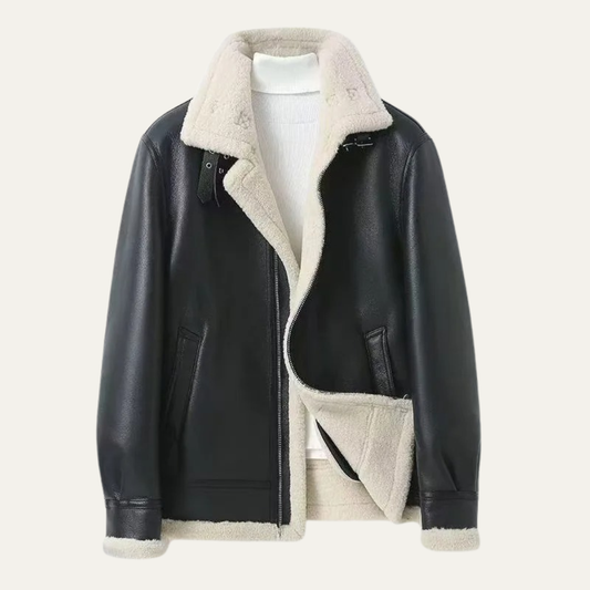 Warm Faux Leather Aviator Coat for Men - OutfitLondon