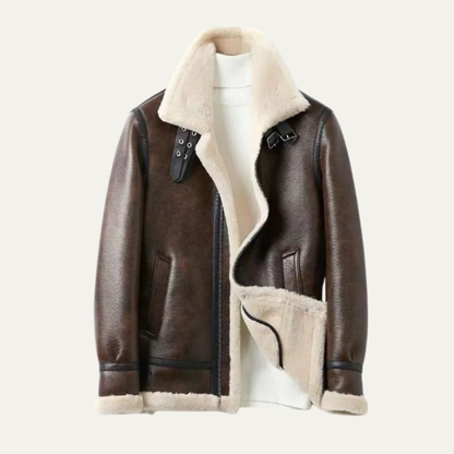 Warm Faux Leather Aviator Coat for Men