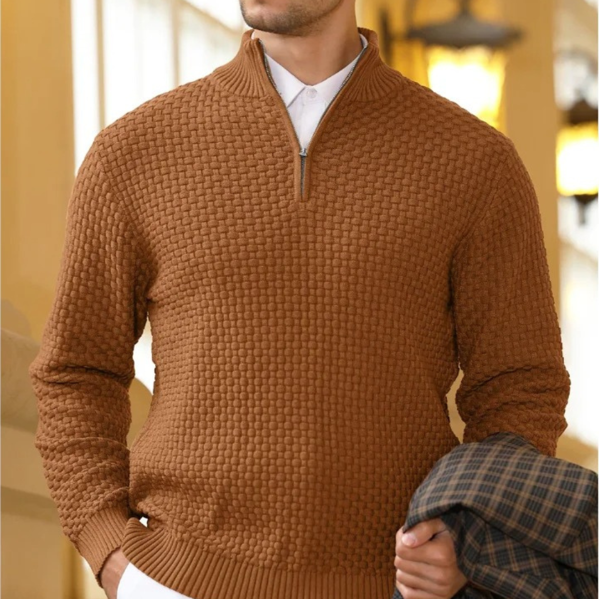 Men's Soft Chunky Zip Knit Sweater