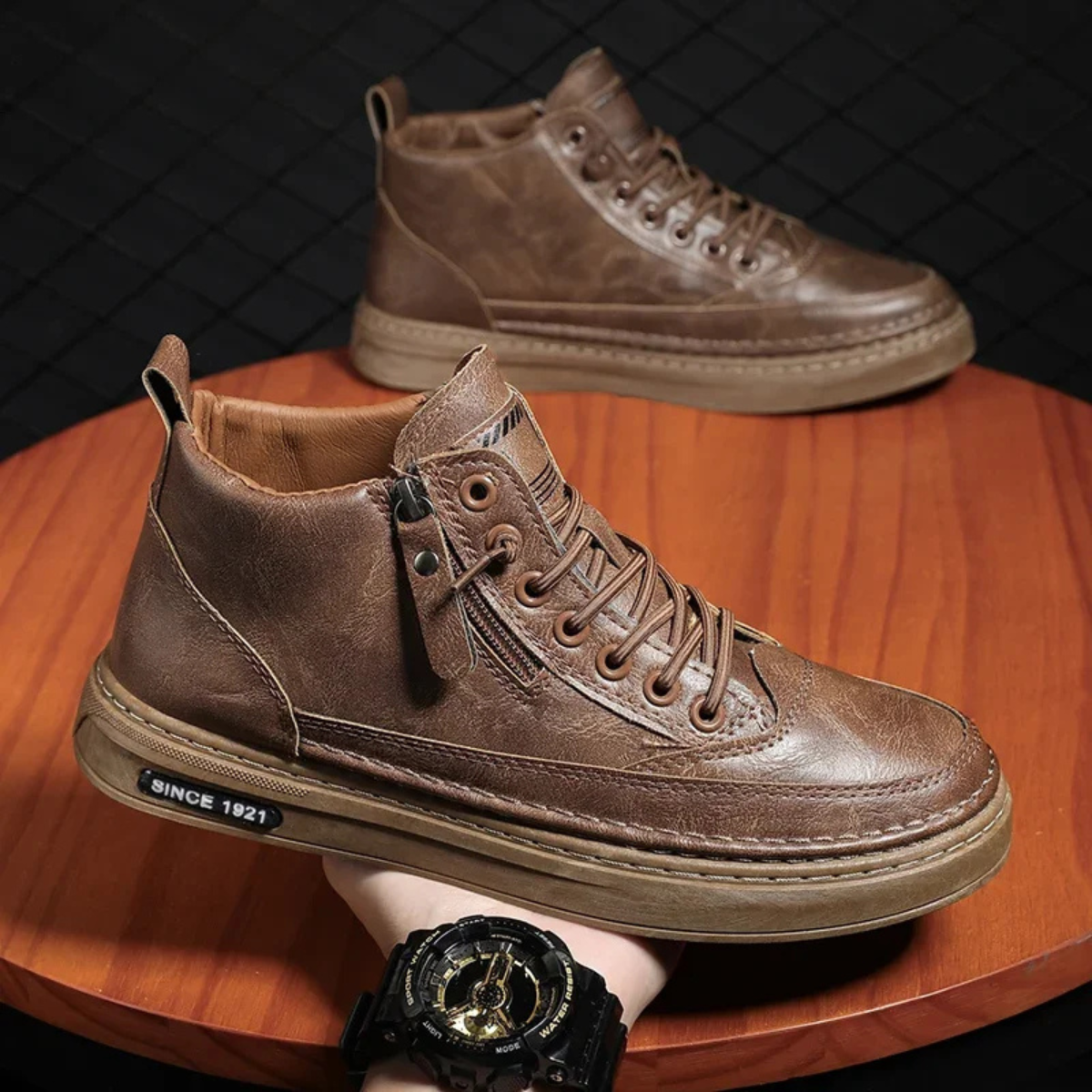 Classic Brown Leather Basketball Shoes