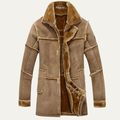Men's Faux Fur Trimmed Leather Jacket Coat - OutfitLondon