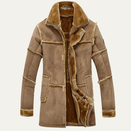 Men's Faux Fur Trimmed Leather Jacket Coat - OutfitLondon
