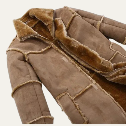 Men's Faux Fur Trimmed Leather Jacket Coat