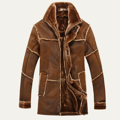 Men's Faux Fur Trimmed Leather Jacket Coat
