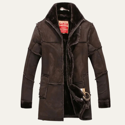 Men's Faux Fur Trimmed Leather Jacket Coat