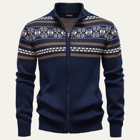 Men's Knitted Patterned Zip Up Sweater - OutfitLondon