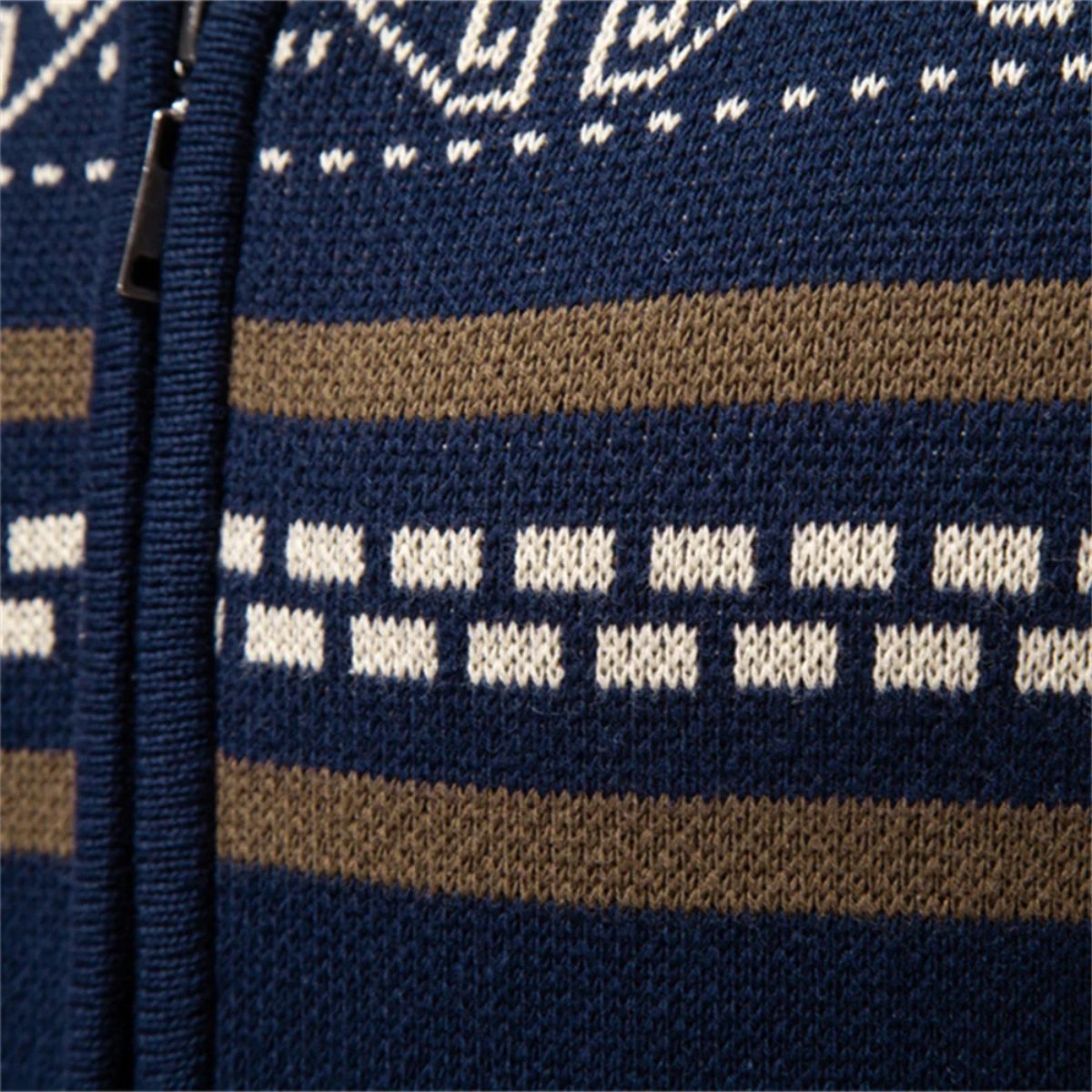 Men's Knitted Patterned Zip Up Sweater
