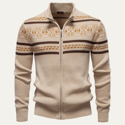 Men's Knitted Patterned Zip Up Sweater
