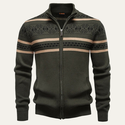 Men's Knitted Patterned Zip Up Sweater