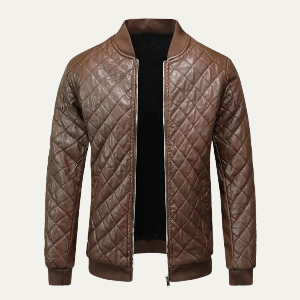 Men's Padded Synthetic Leather Jacket Coat - OutfitLondon