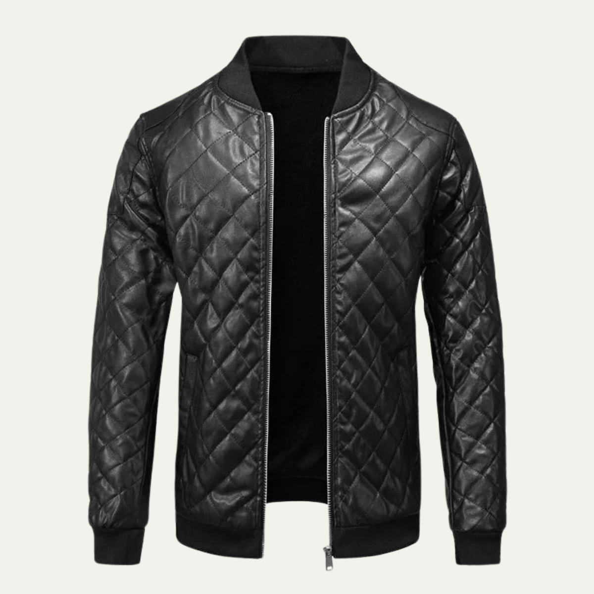 Men's Padded Synthetic Leather Jacket Coat