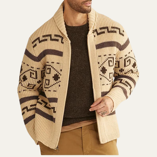 Warm Mens Aztec Pattern Cardigan Sweater - OutfitLondon