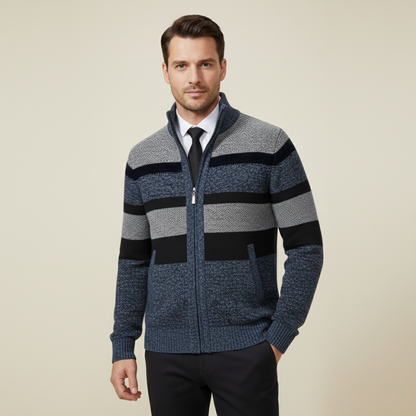 Men's Multicolor Stripe Zip Up Sweater