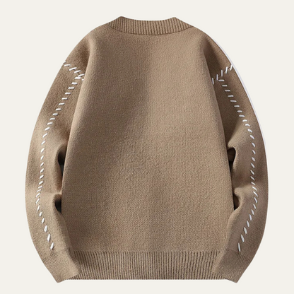 Classic Crew Neck Sweater with Dark Buttons