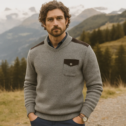 Classic Grey Patterned Crew Neck Sweater