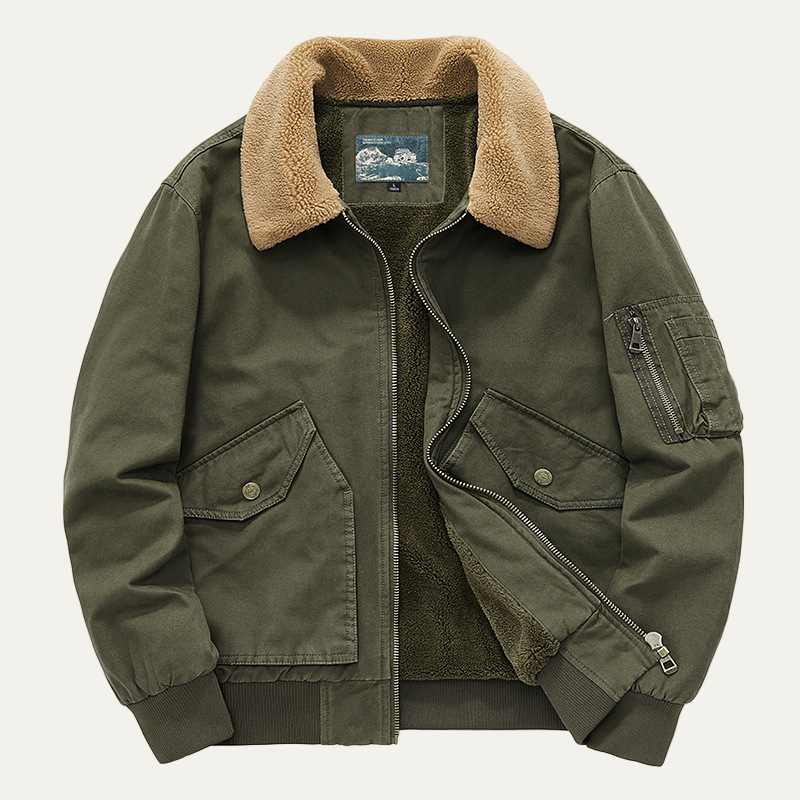 Warm Fleece Lined Leather Bomber Jacket