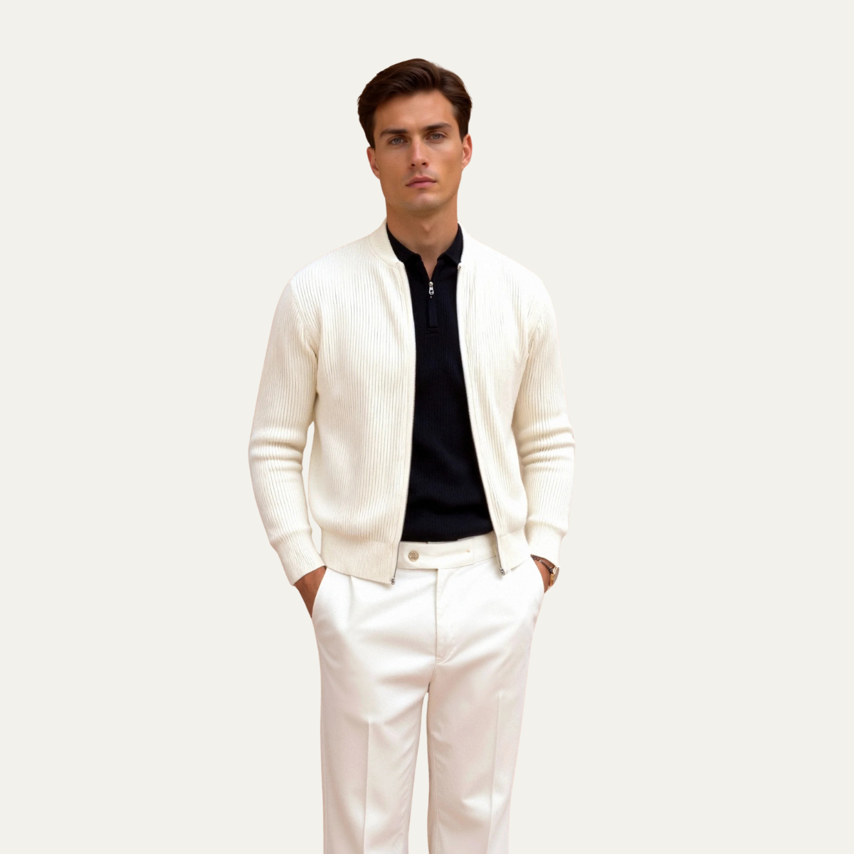 Men's Slim Fit Ribbed Zip Jacket Sweater