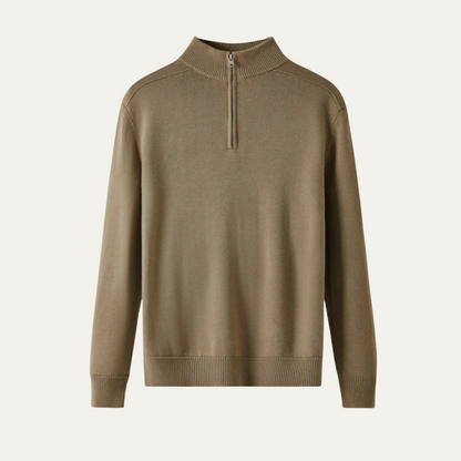 Classic Crew Neck Quarter Zip Sweater for Men