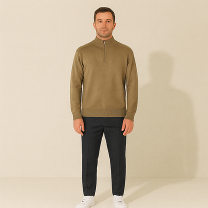 Classic Crew Neck Quarter Zip Sweater for Men