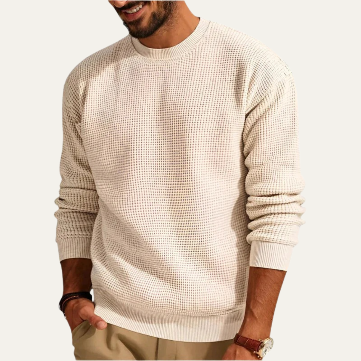 Men's Thick Knit Waffle Sweater - OutfitLondon