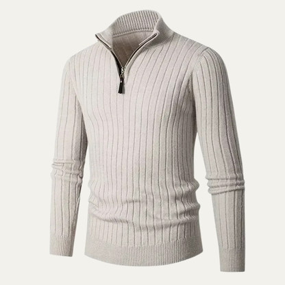 Men's Fitted Crew Neck Quarter Zip Sweater - OutfitLondon