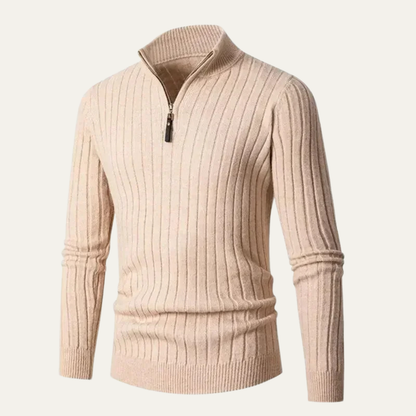Men's Fitted Crew Neck Quarter Zip Sweater