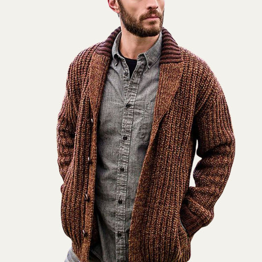 Men's Thick Knitted Crew Neck Sweater Cardigan - OutfitLondon