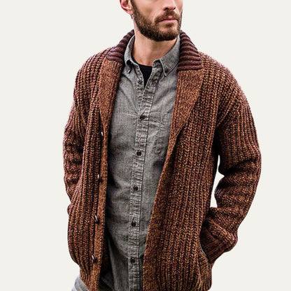 Thick Knit Crew Neck Sweater Cardigan - OutfitLondon
