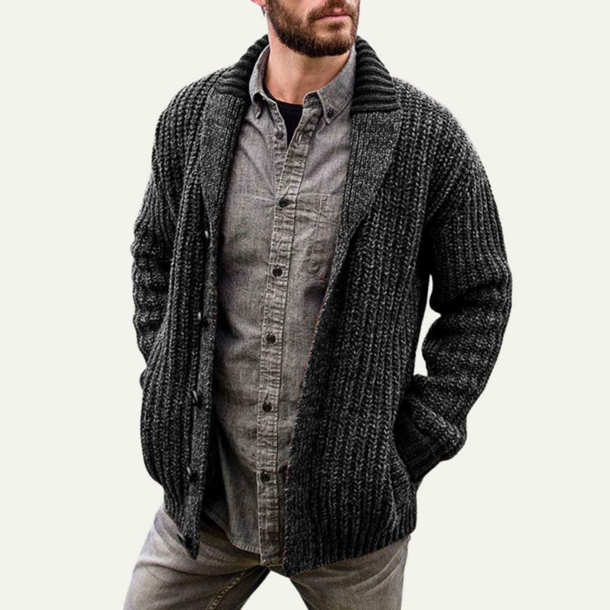 Men's Thick Crew Neck Knitted Sweater Cardigan