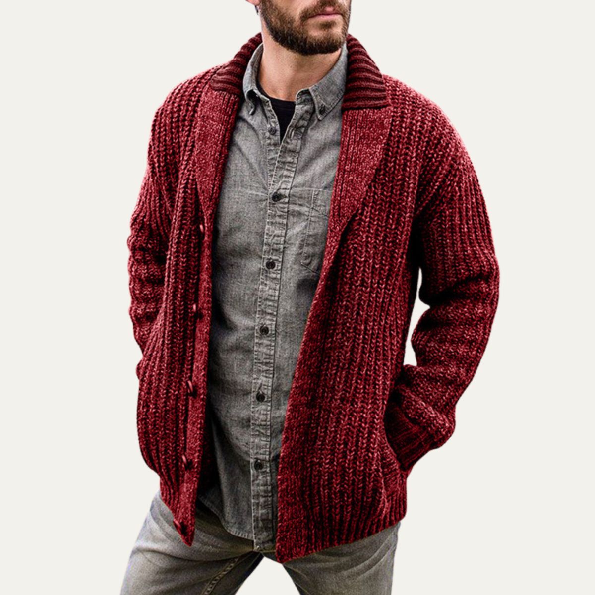 Thick Knit Crew Neck Sweater Cardigan