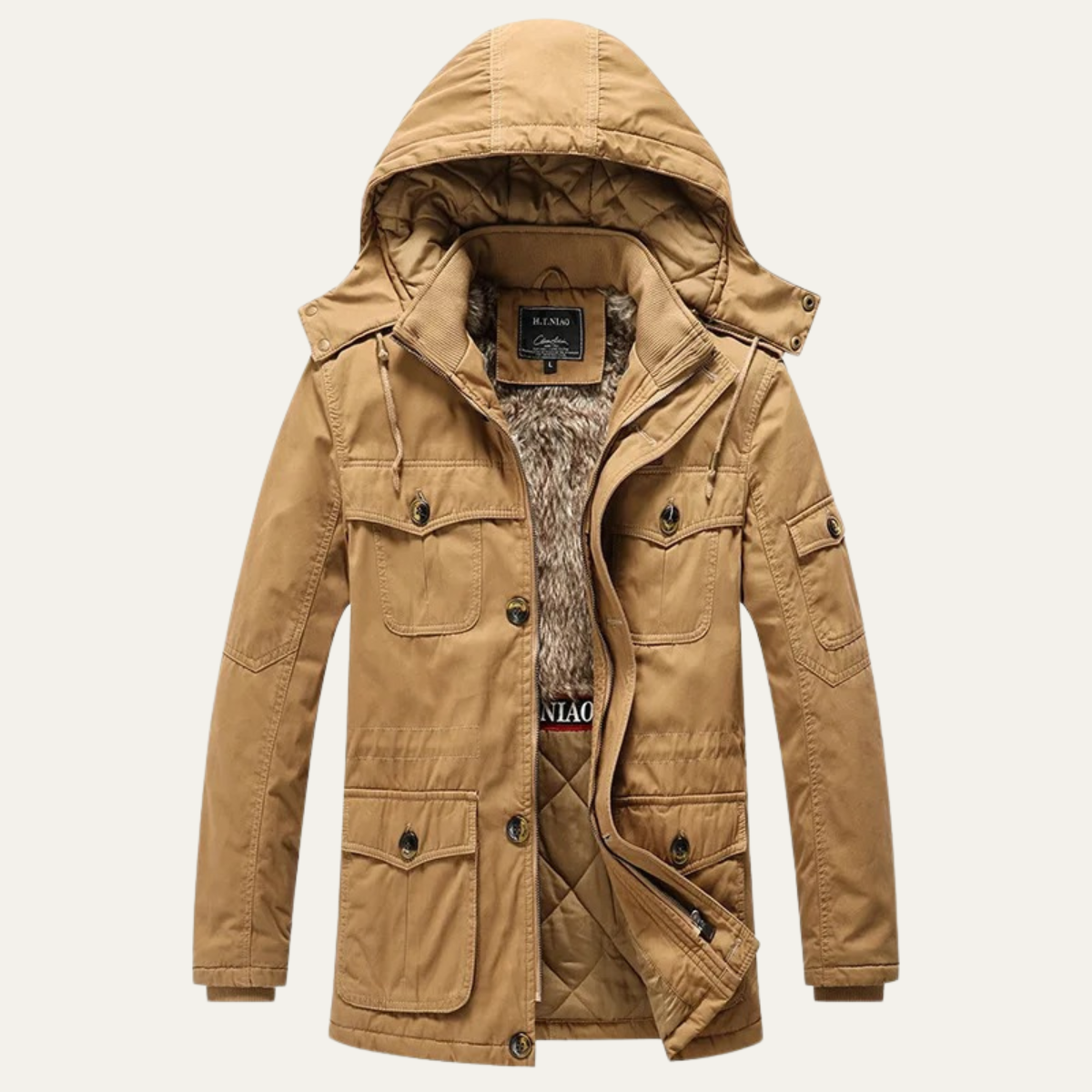 Warm Mens Parka with Faux Fur Inside
