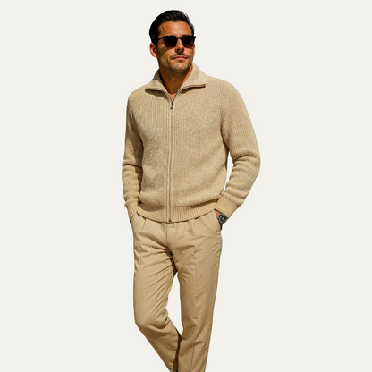 Soft Men's Cable Knit Zip Sweater